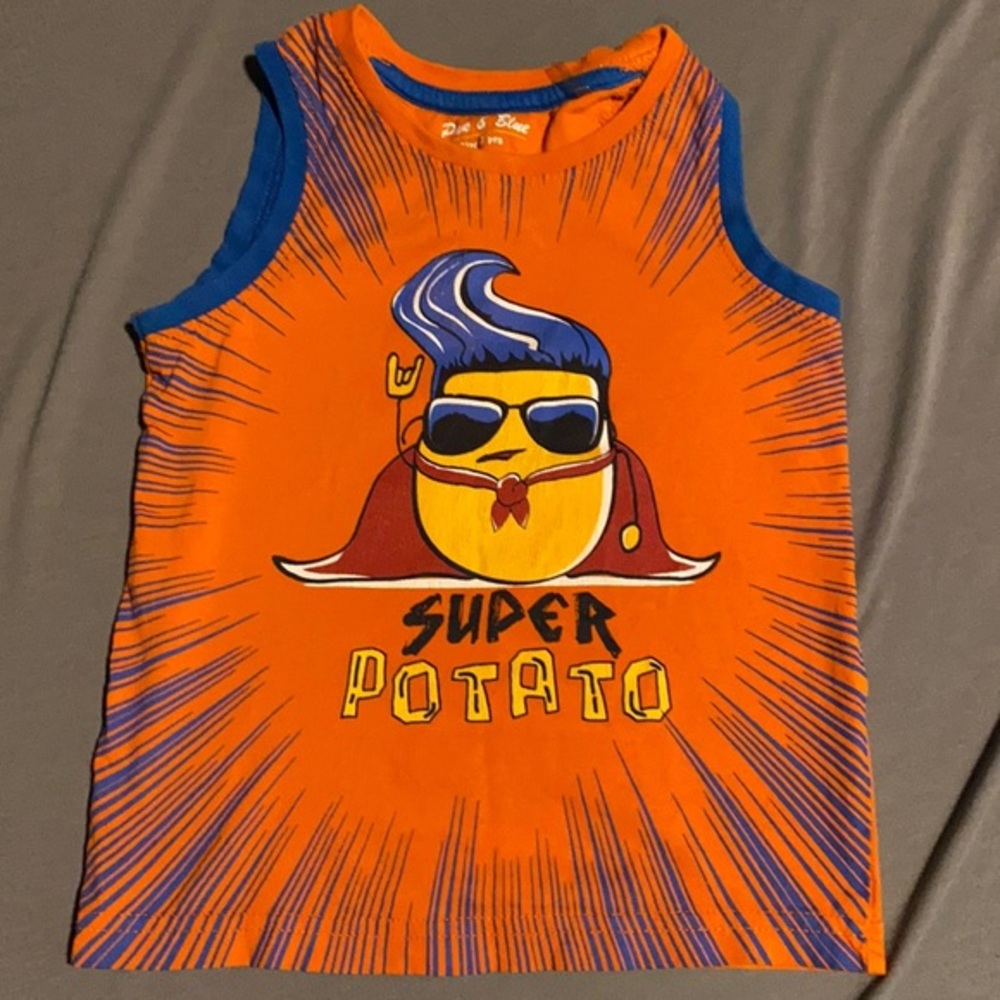 Pink & Blue Super Potato Boys 2T Orange Graphic Tank Top